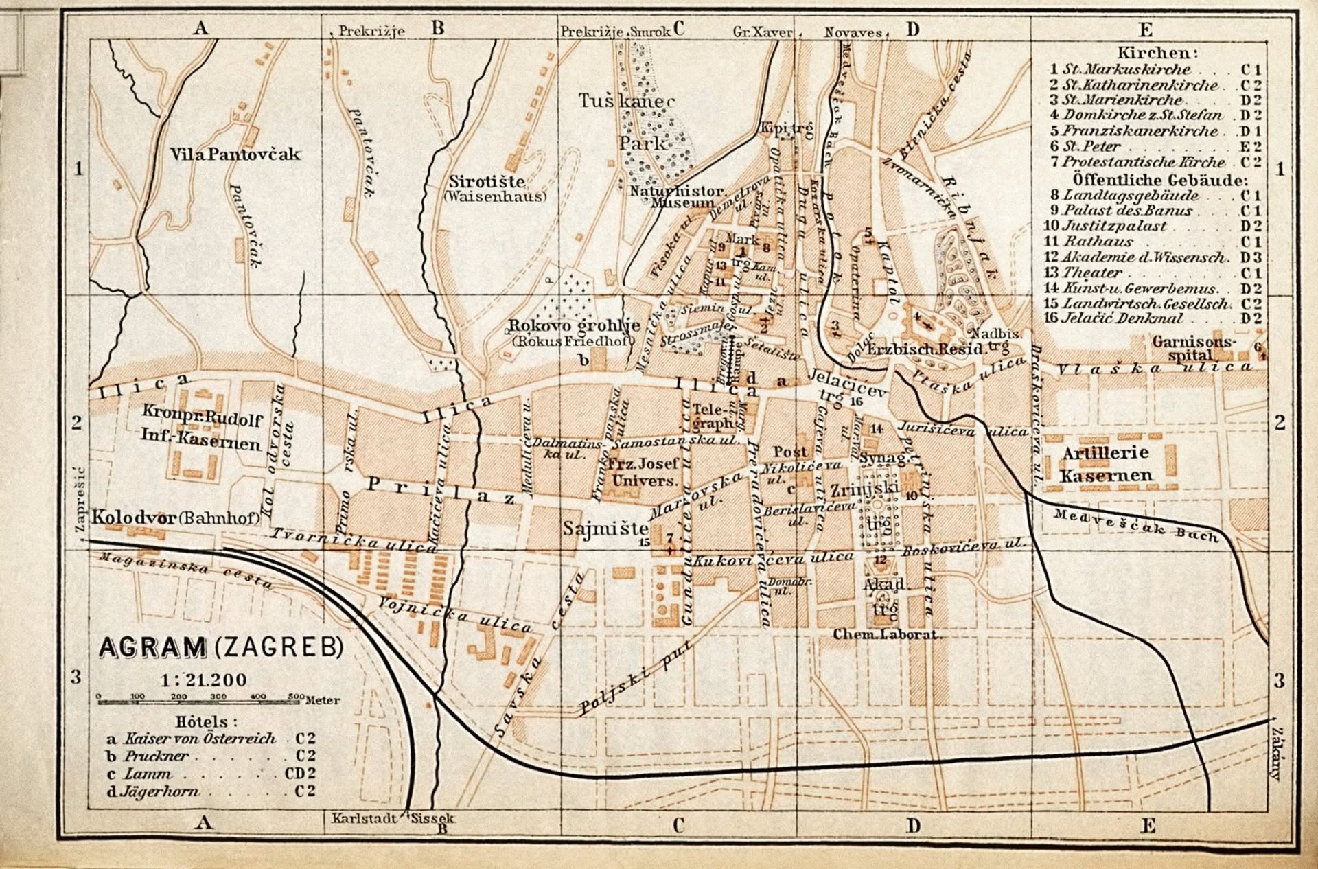 Mapa Agram, Zagreb 1895. godine
